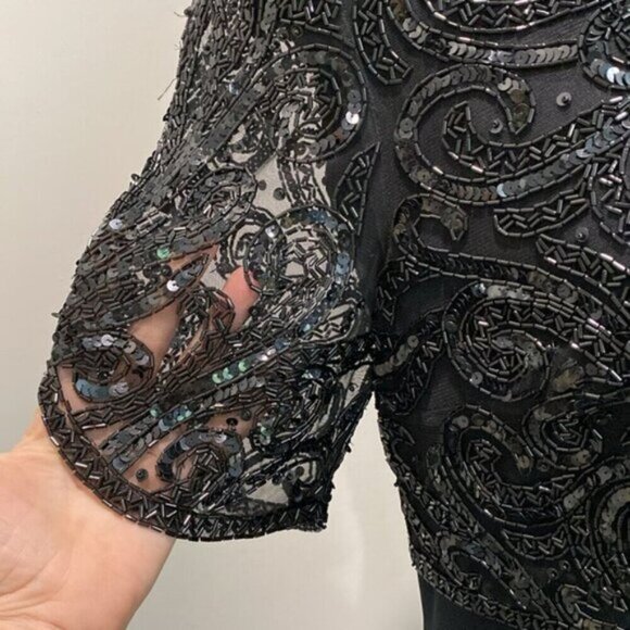 Neiman Marcus Black Sparkling High Society Beaded Dress size 10 - Picture 2 of 16